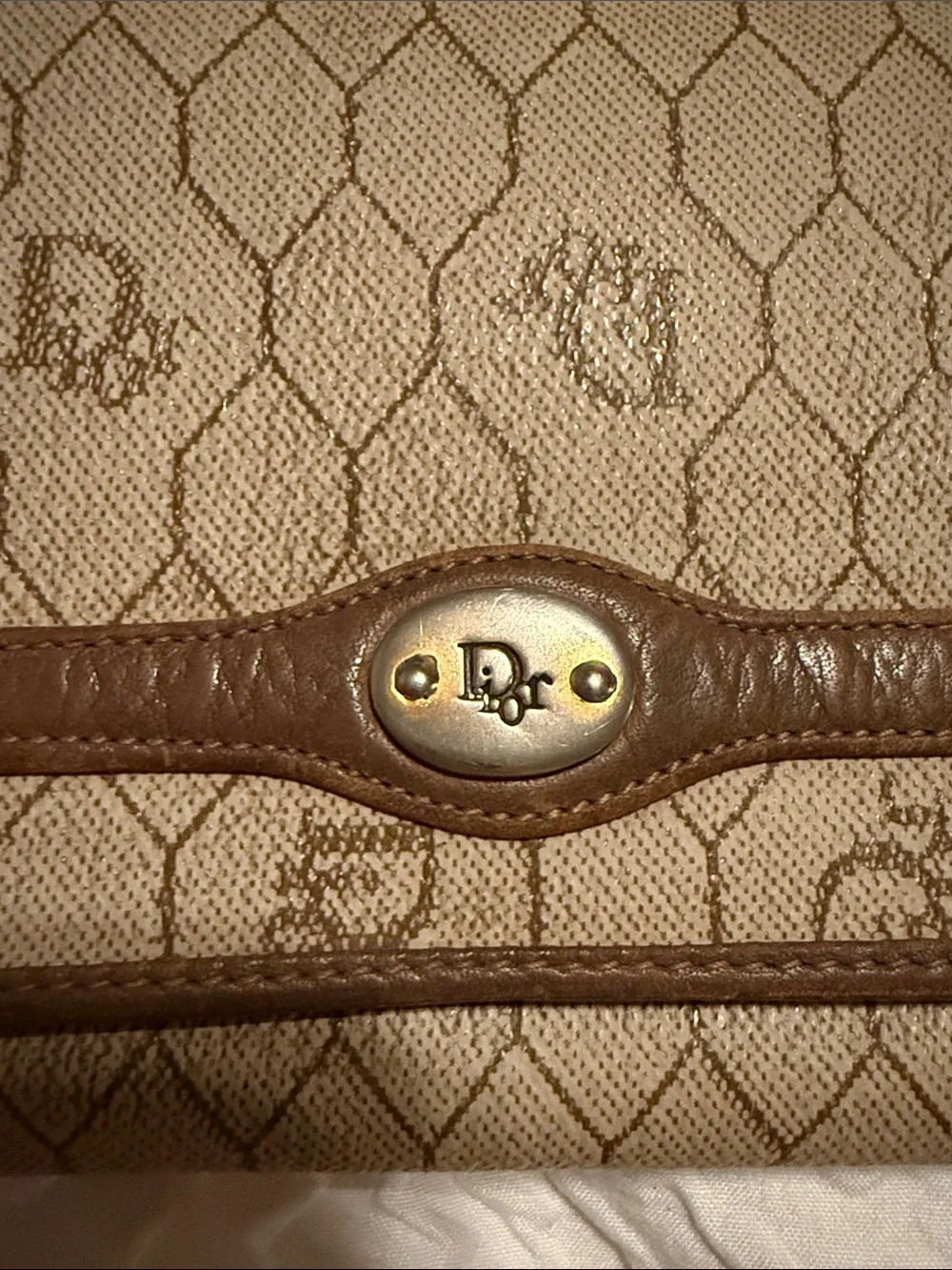 Vintage Dior Brown Monogram Honeycomb Foldover Kisslock wallet